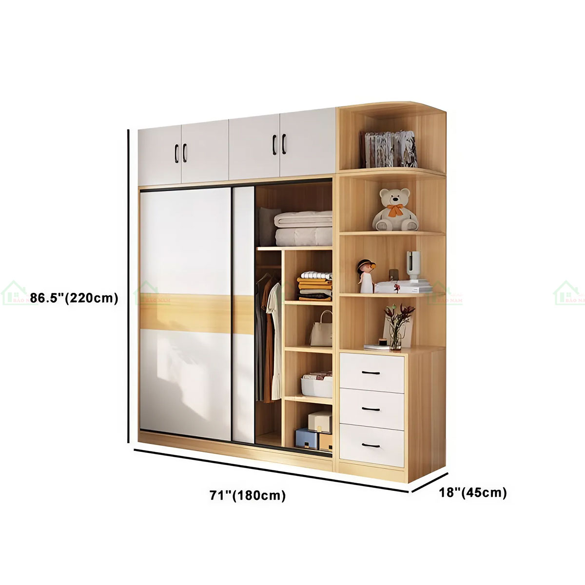 Tủ Quần Áo Cánh Lùa MDF Vân Gỗ Đẹp Hiện Đại TAL18