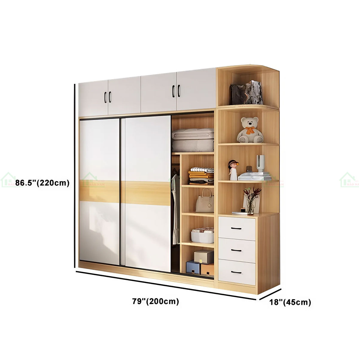 Tủ Quần Áo Cánh Lùa MDF Vân Gỗ Đẹp Hiện Đại TAL18