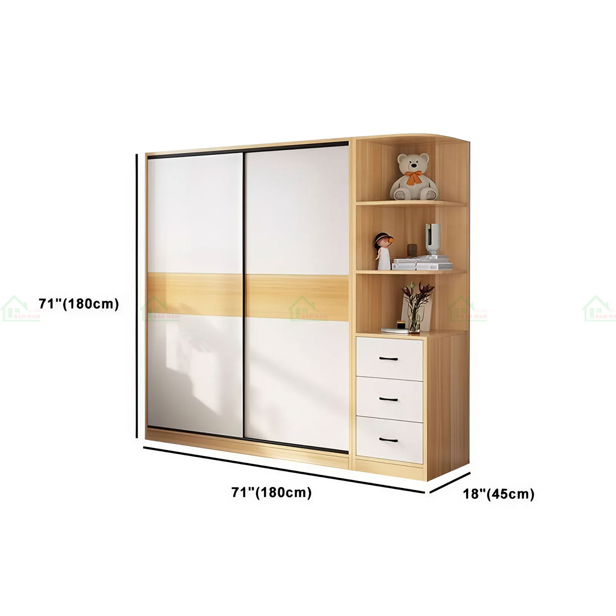 Tủ Quần Áo Cánh Lùa MDF Vân Gỗ Đẹp Hiện Đại TAL18