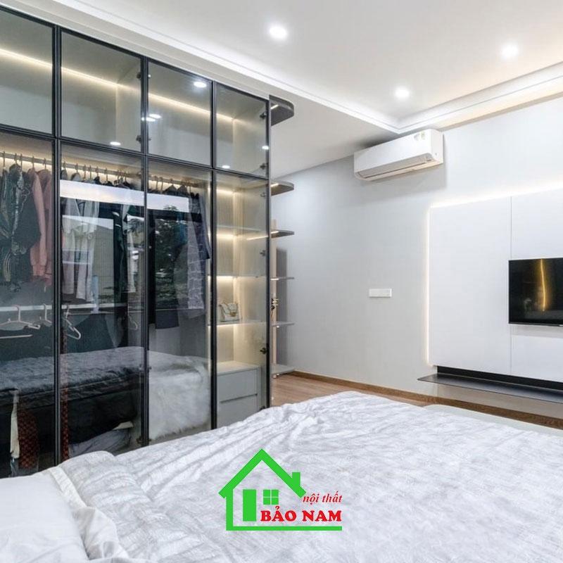 Tủ Quần Áo Cánh Nhôm Kính Hiện Đại TK25