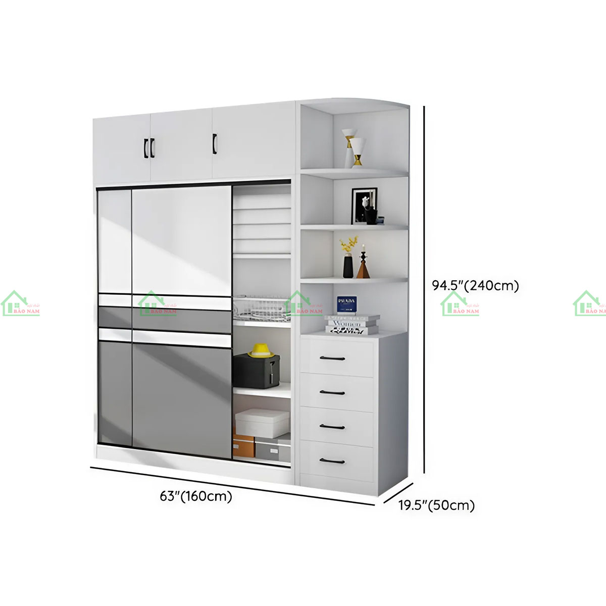 Tủ Quần Áo Cửa Lùa Màu Trắng Đẹp Hiện Đại TAL02