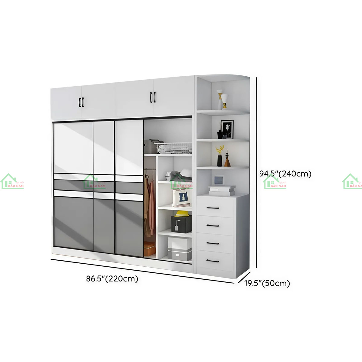 Tủ Quần Áo Cửa Lùa Màu Trắng Đẹp Hiện Đại TAL02