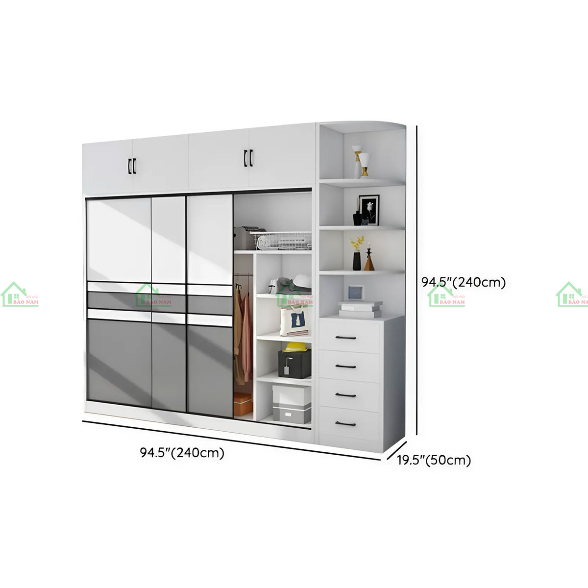 Tủ Quần Áo Cửa Lùa Màu Trắng Đẹp Hiện Đại TAL02