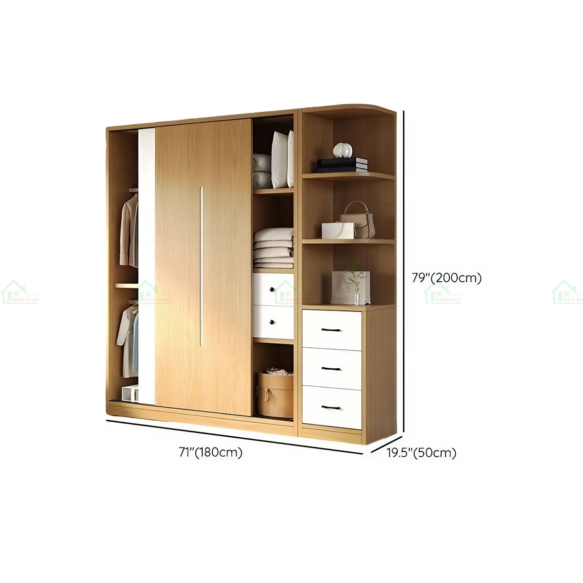 Tủ Quần Áo Gỗ MDF 3 Cánh Trượt Hiện Đại TAL30
