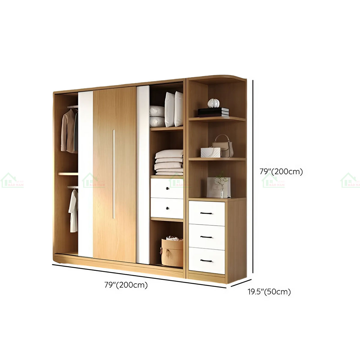 Tủ Quần Áo Gỗ MDF 3 Cánh Trượt Hiện Đại TAL30