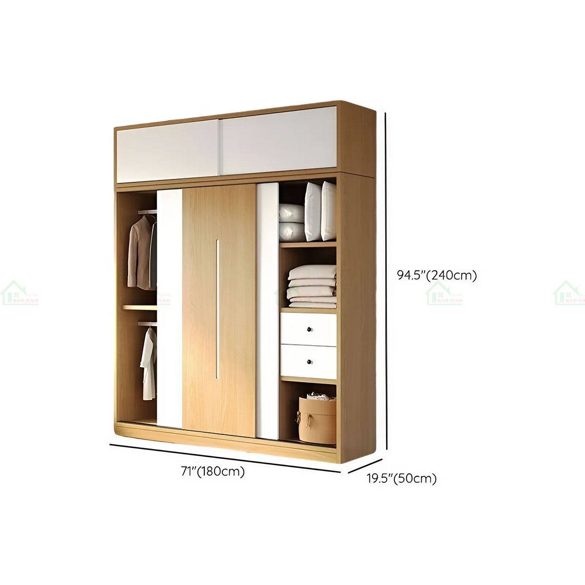 Tủ Quần Áo Gỗ MDF 3 Cánh Trượt Hiện Đại TAL30