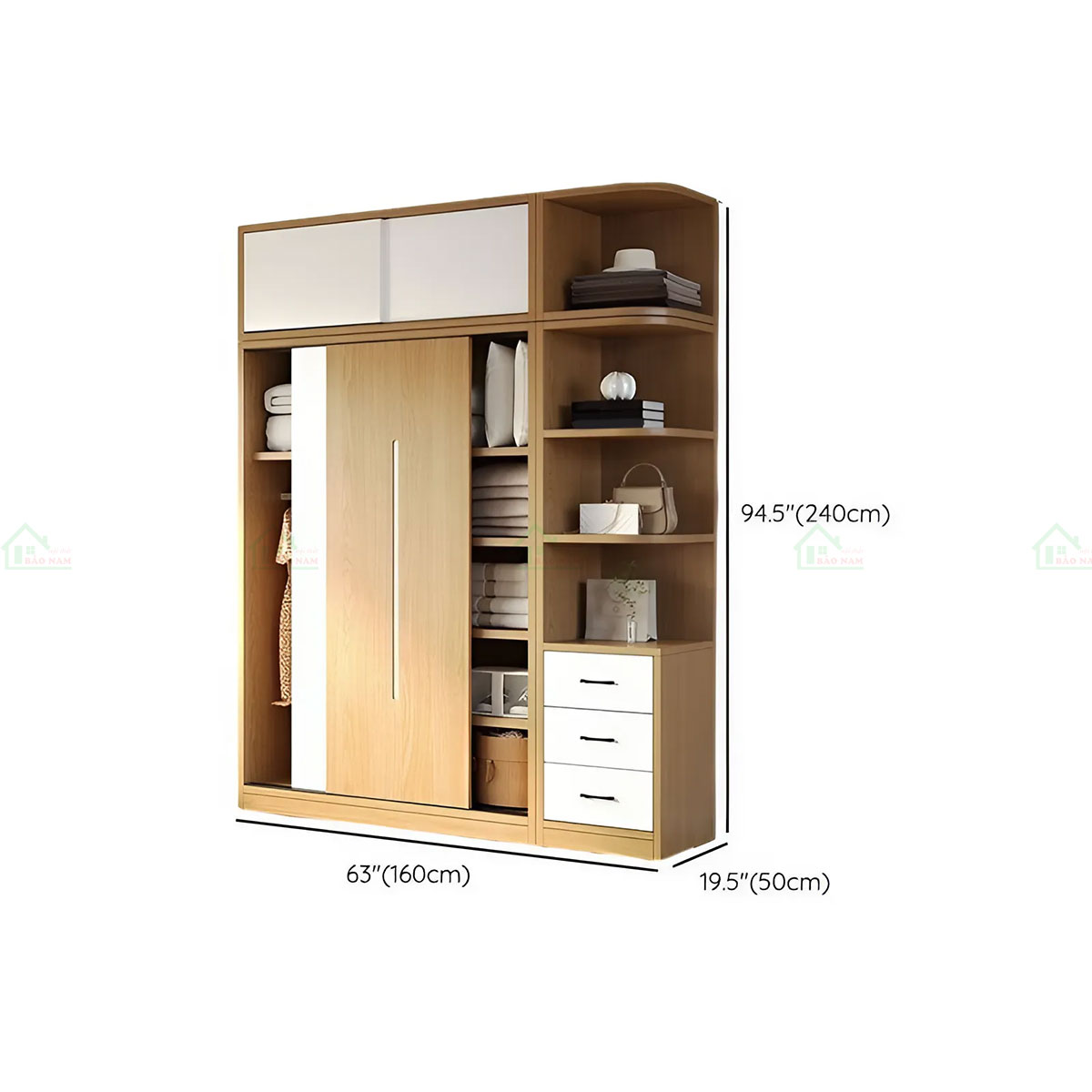 Tủ Quần Áo Gỗ MDF 3 Cánh Trượt Hiện Đại TAL30