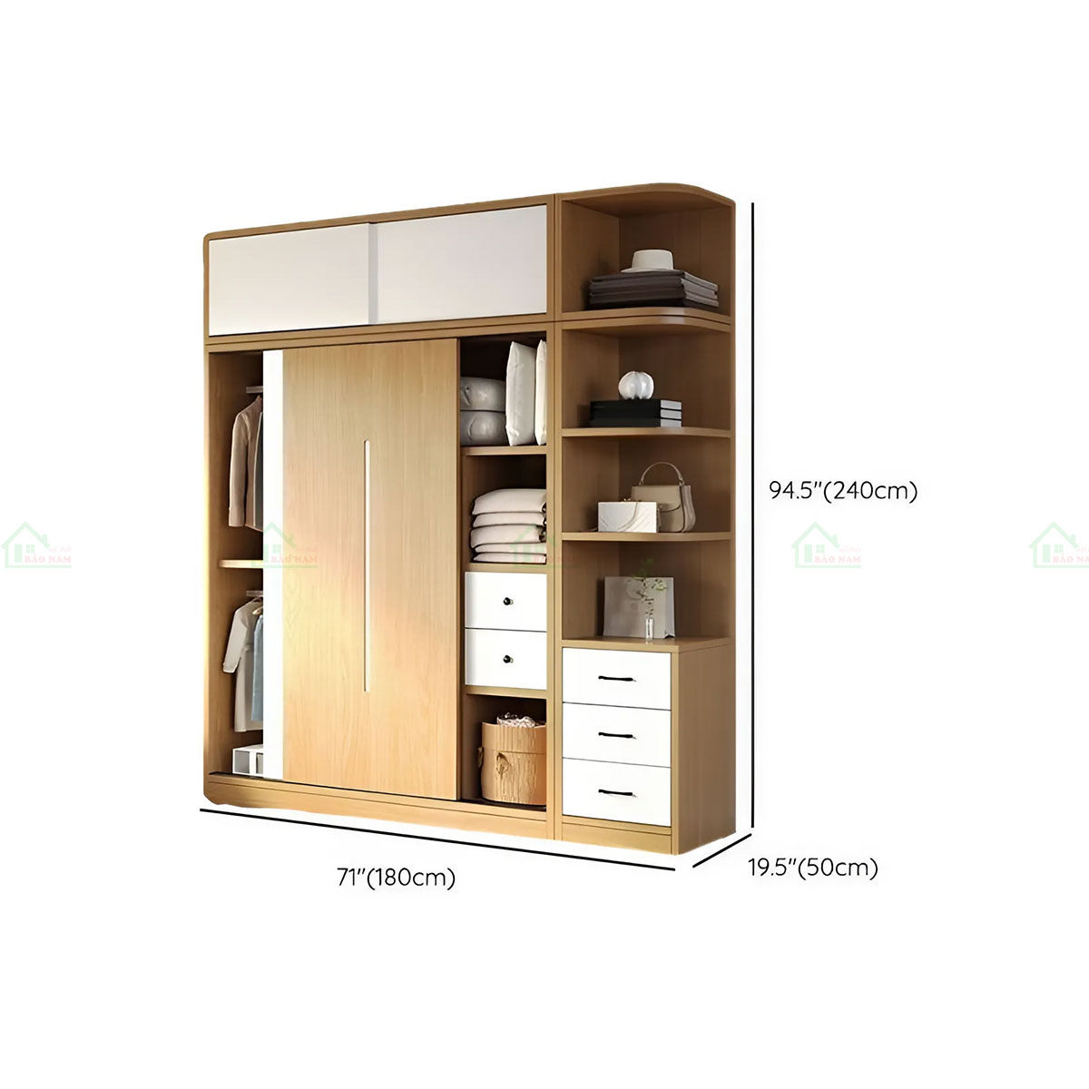 Tủ Quần Áo Gỗ MDF 3 Cánh Trượt Hiện Đại TAL30