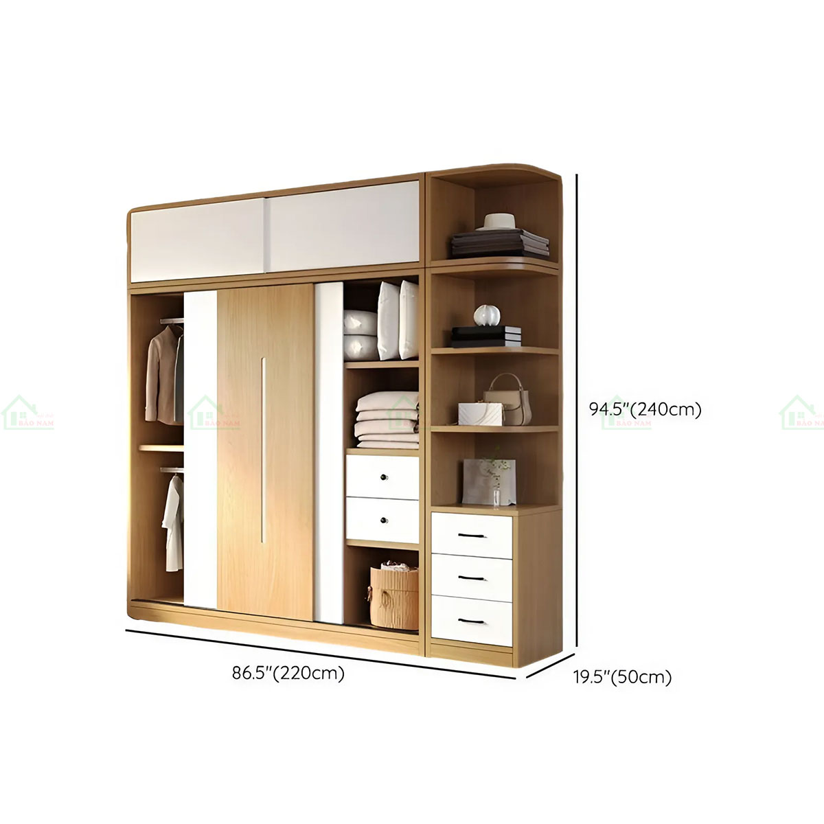 Tủ Quần Áo Gỗ MDF 3 Cánh Trượt Hiện Đại TAL30