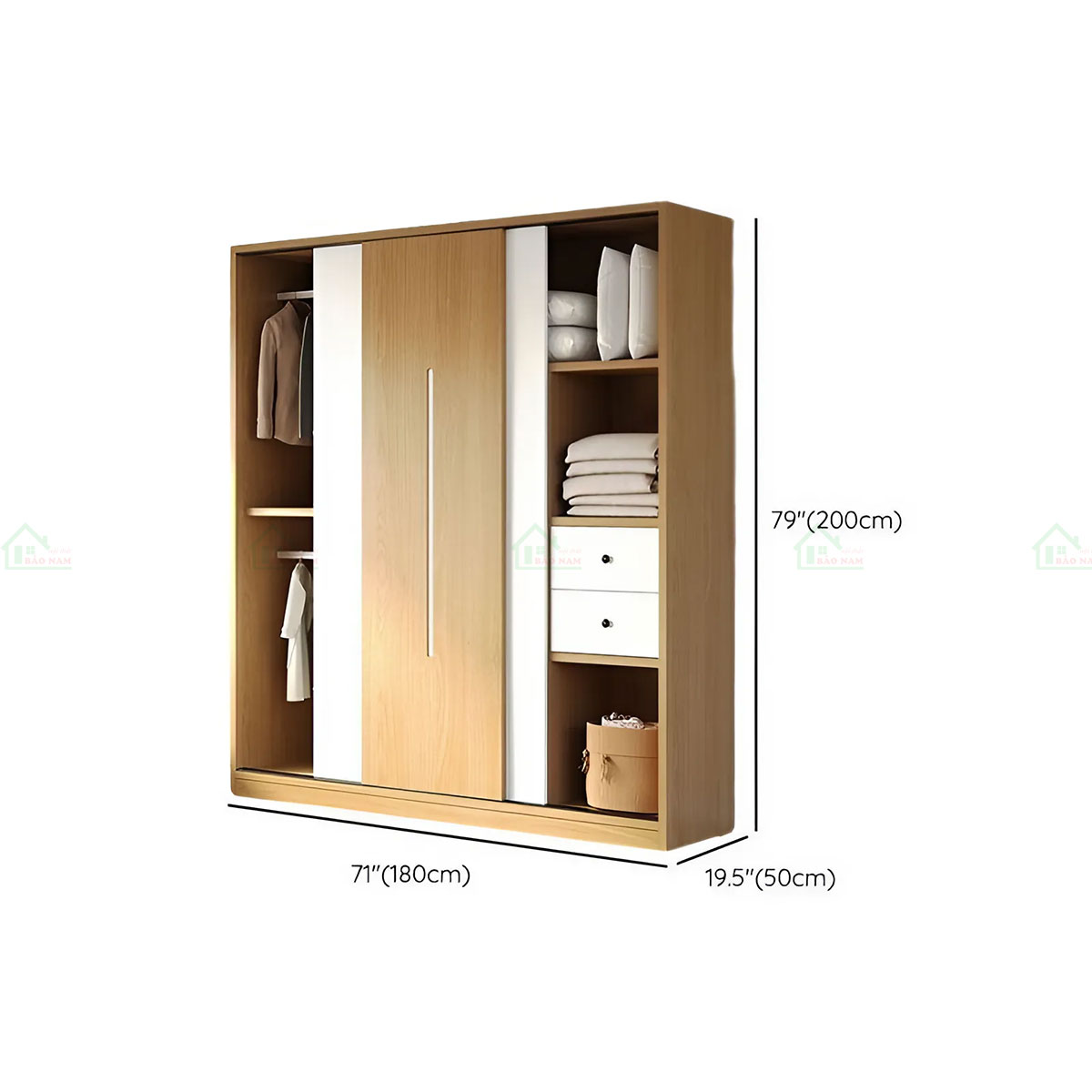 Tủ Quần Áo Gỗ MDF 3 Cánh Trượt Hiện Đại TAL30
