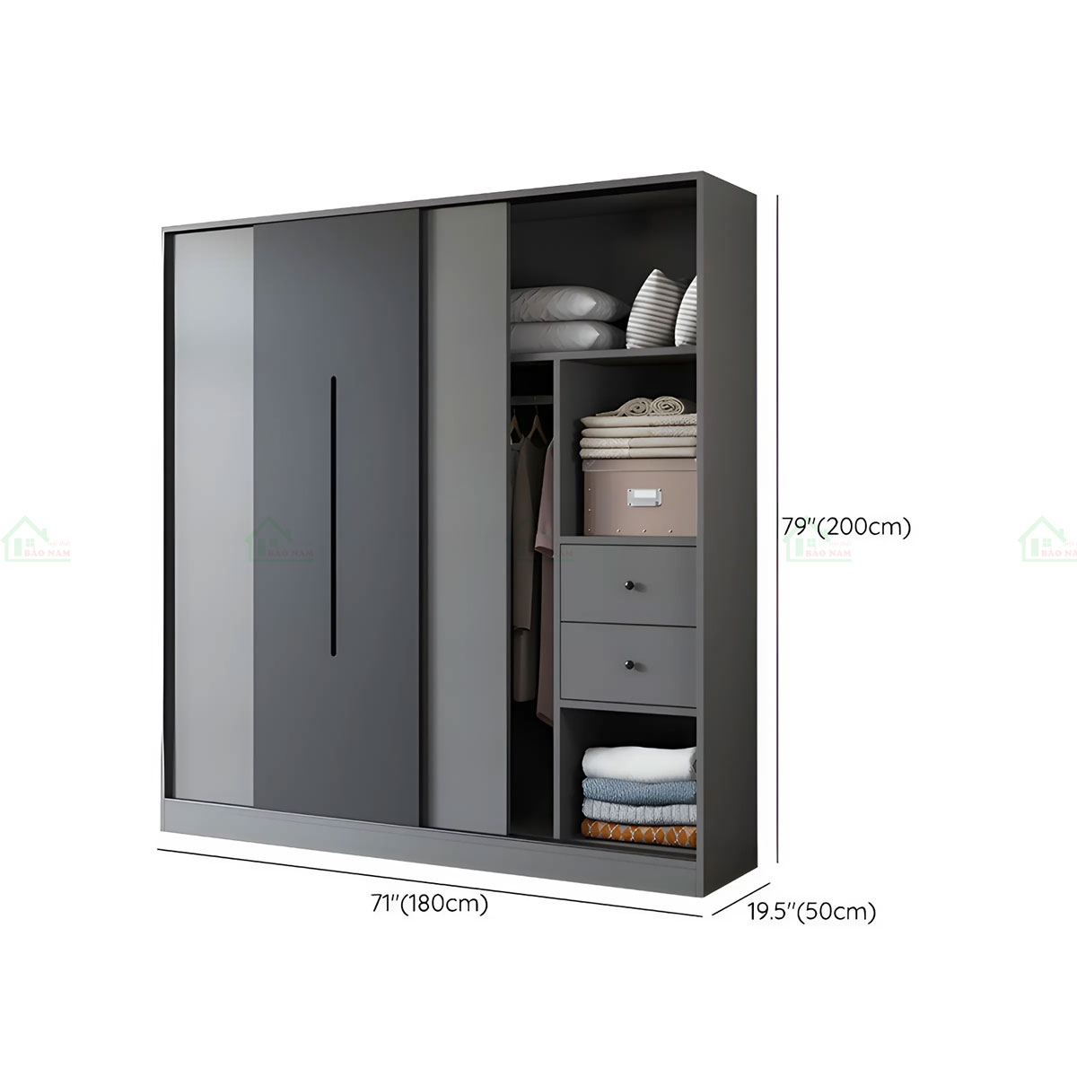 Tủ Quần Áo Gỗ MDF Cánh Lùa Hiện Đại TAL25