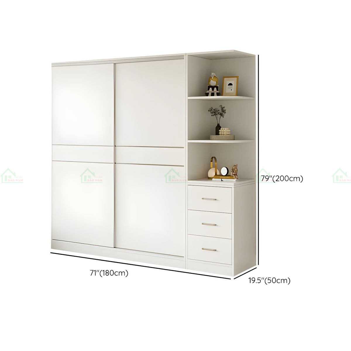 Tủ Quần Áo Gỗ MDF Cánh Lùa Màu Trắng Đẹp Hiện Đại TAL19