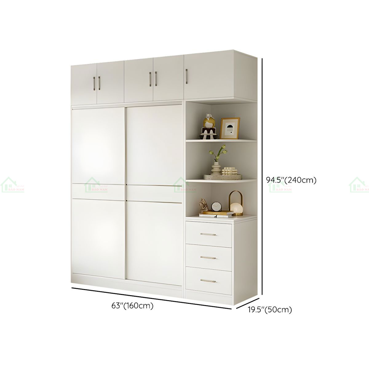 Tủ Quần Áo Gỗ MDF Cánh Lùa Màu Trắng Đẹp Hiện Đại TAL19