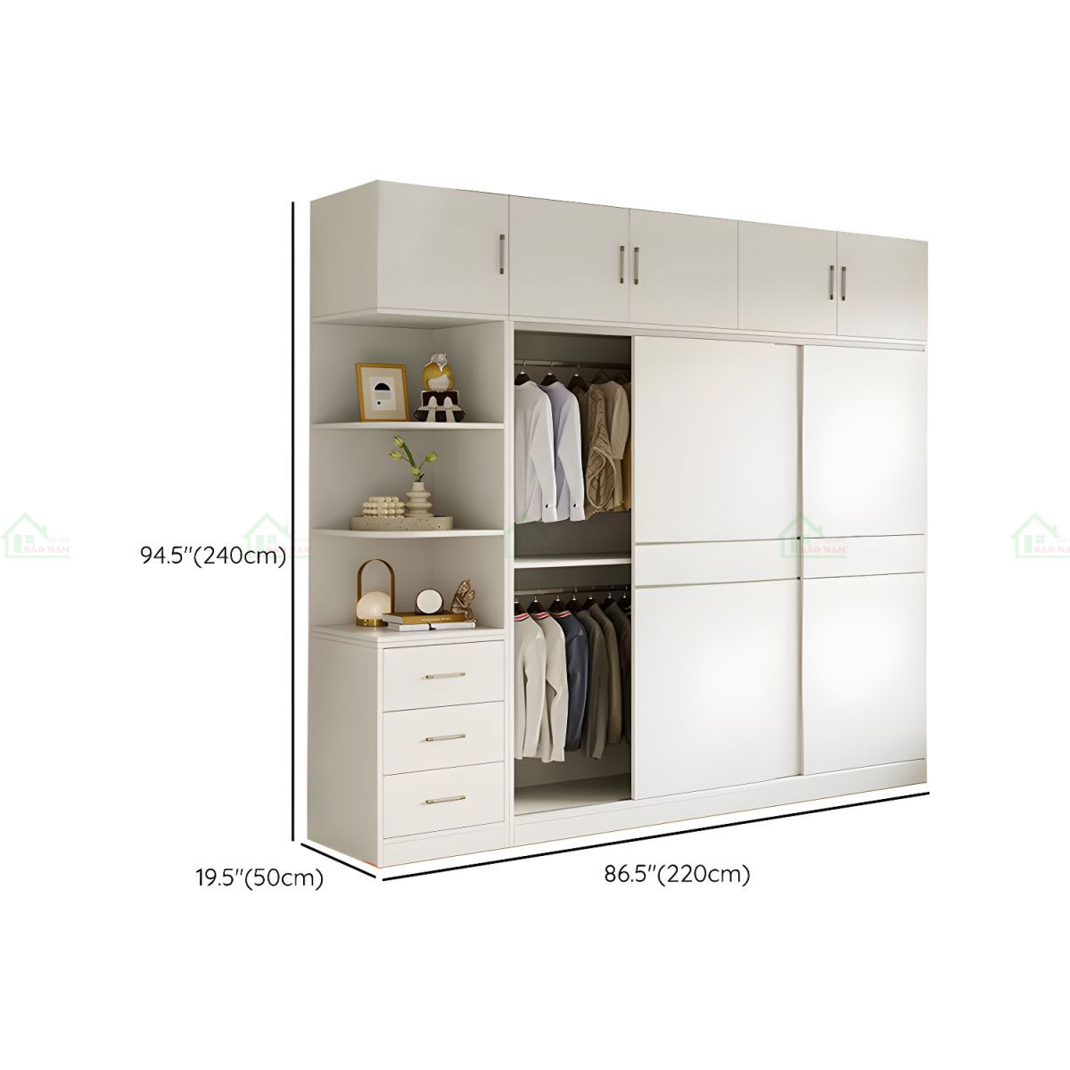 Tủ Quần Áo Gỗ MDF Cánh Lùa Màu Trắng Đẹp Hiện Đại TAL19