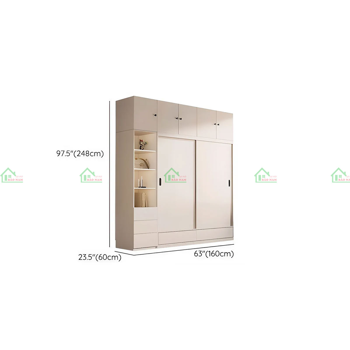 Tủ Quần Áo Gỗ MDF Cửa Lùa Màu Kem Đẹp Hiện Đại TAL03