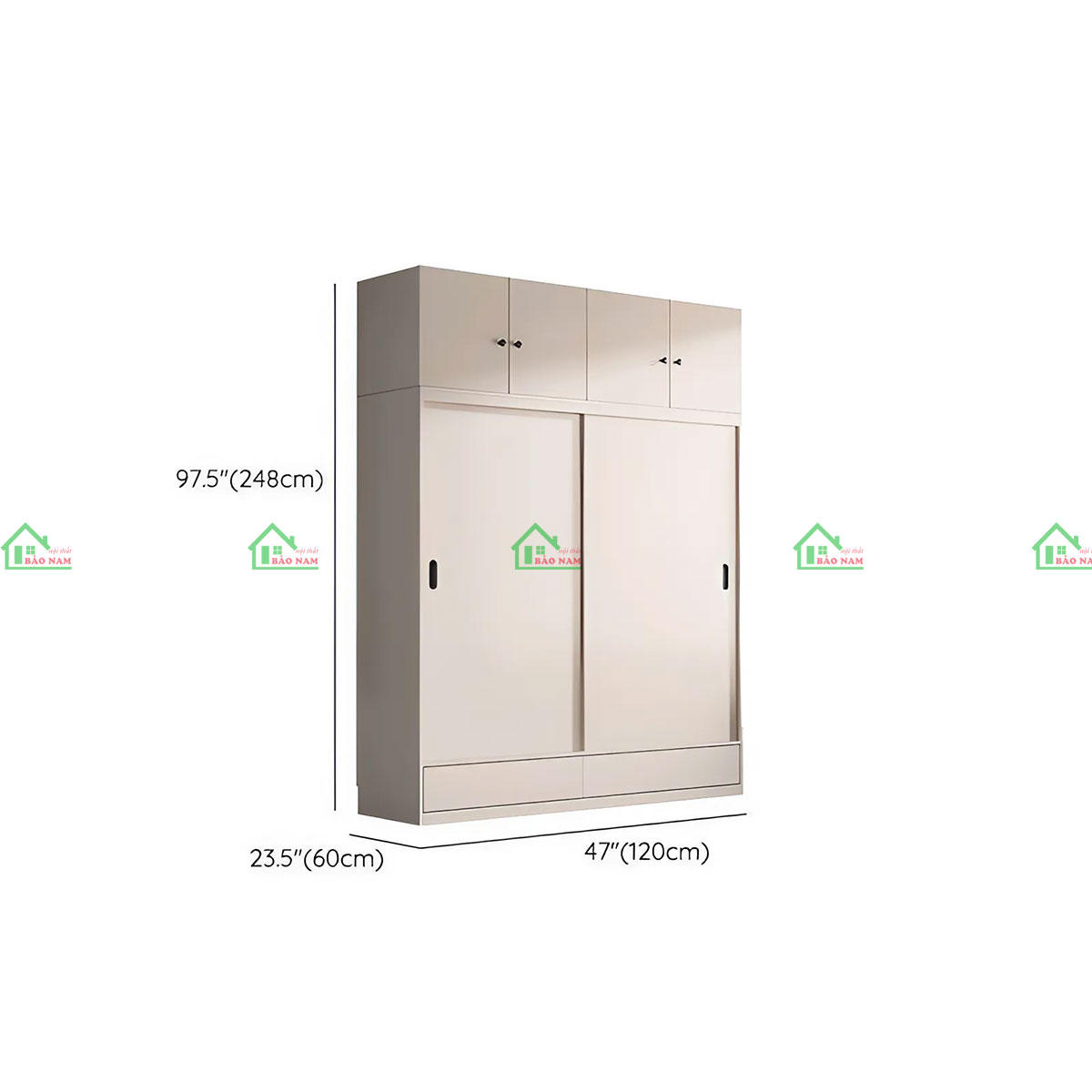 Tủ Quần Áo Gỗ MDF Cửa Lùa Màu Kem Đẹp Hiện Đại TAL03