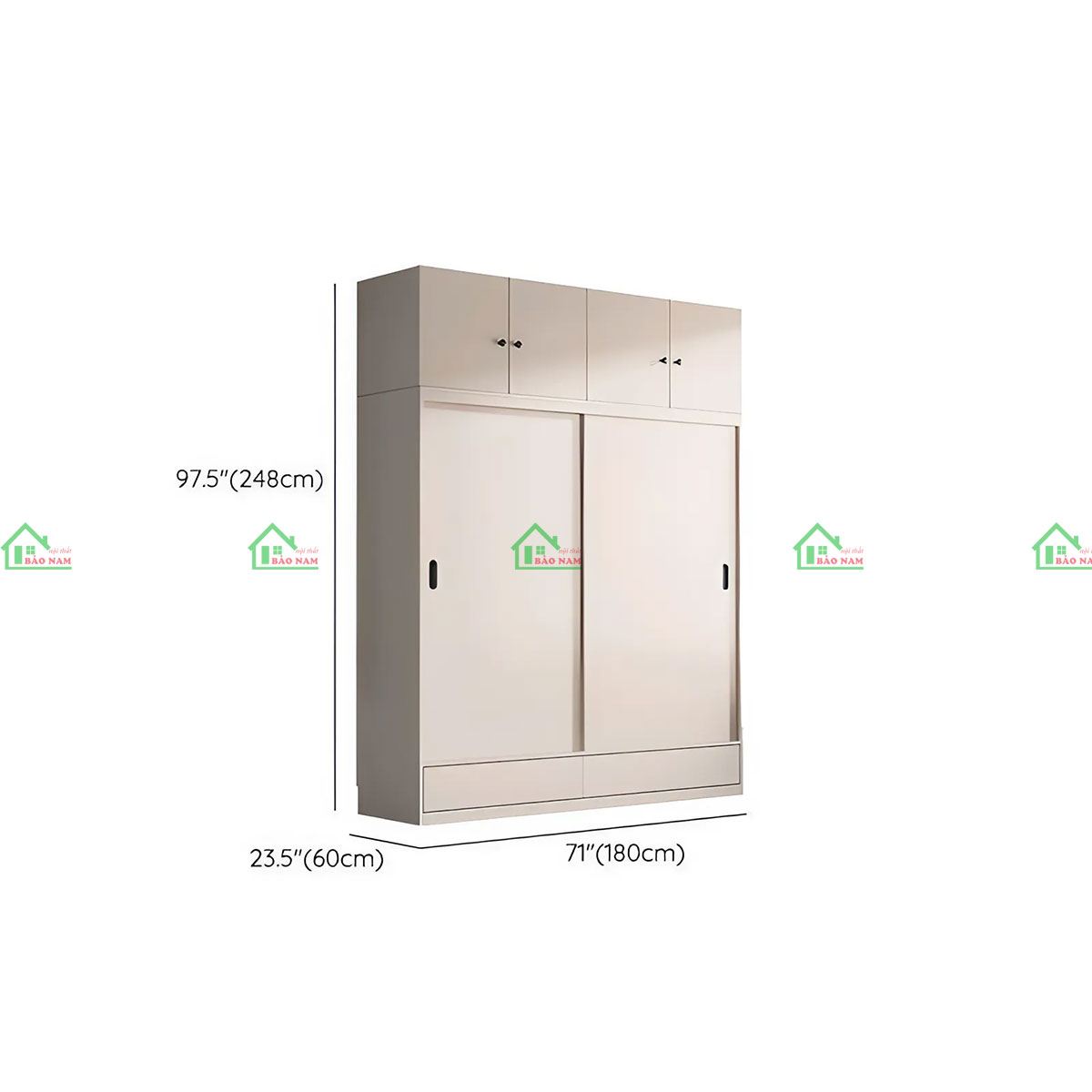 Tủ Quần Áo Gỗ MDF Cửa Lùa Màu Kem Đẹp Hiện Đại TAL03