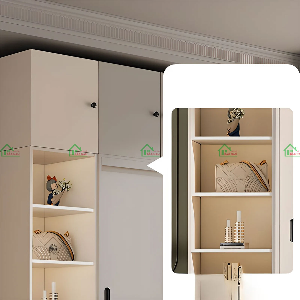 Tủ Quần Áo Gỗ MDF Cửa Lùa Màu Kem Đẹp Hiện Đại TAL03