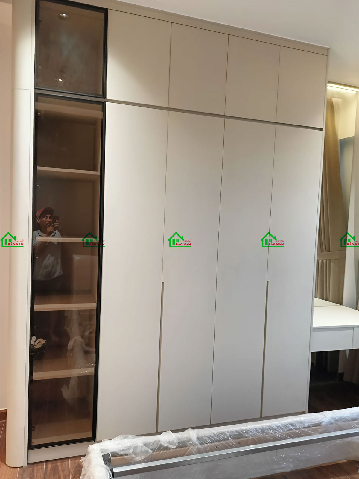 Thi Công Thực Tế: Tủ Quần Áo Gỗ MDF Màu Kem Đẹp Hiện Đại TA31