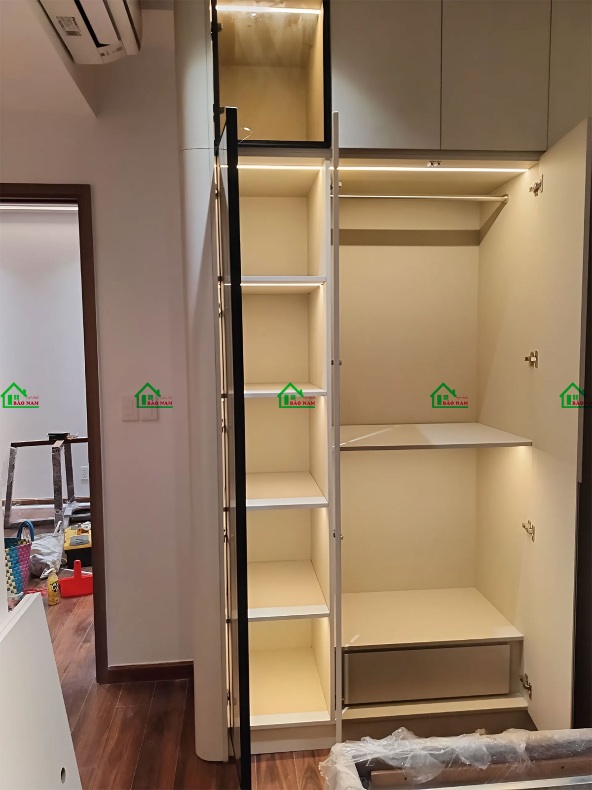 Thi Công Thực Tế: Tủ Quần Áo Gỗ MDF Màu Kem Đẹp Hiện Đại TA31