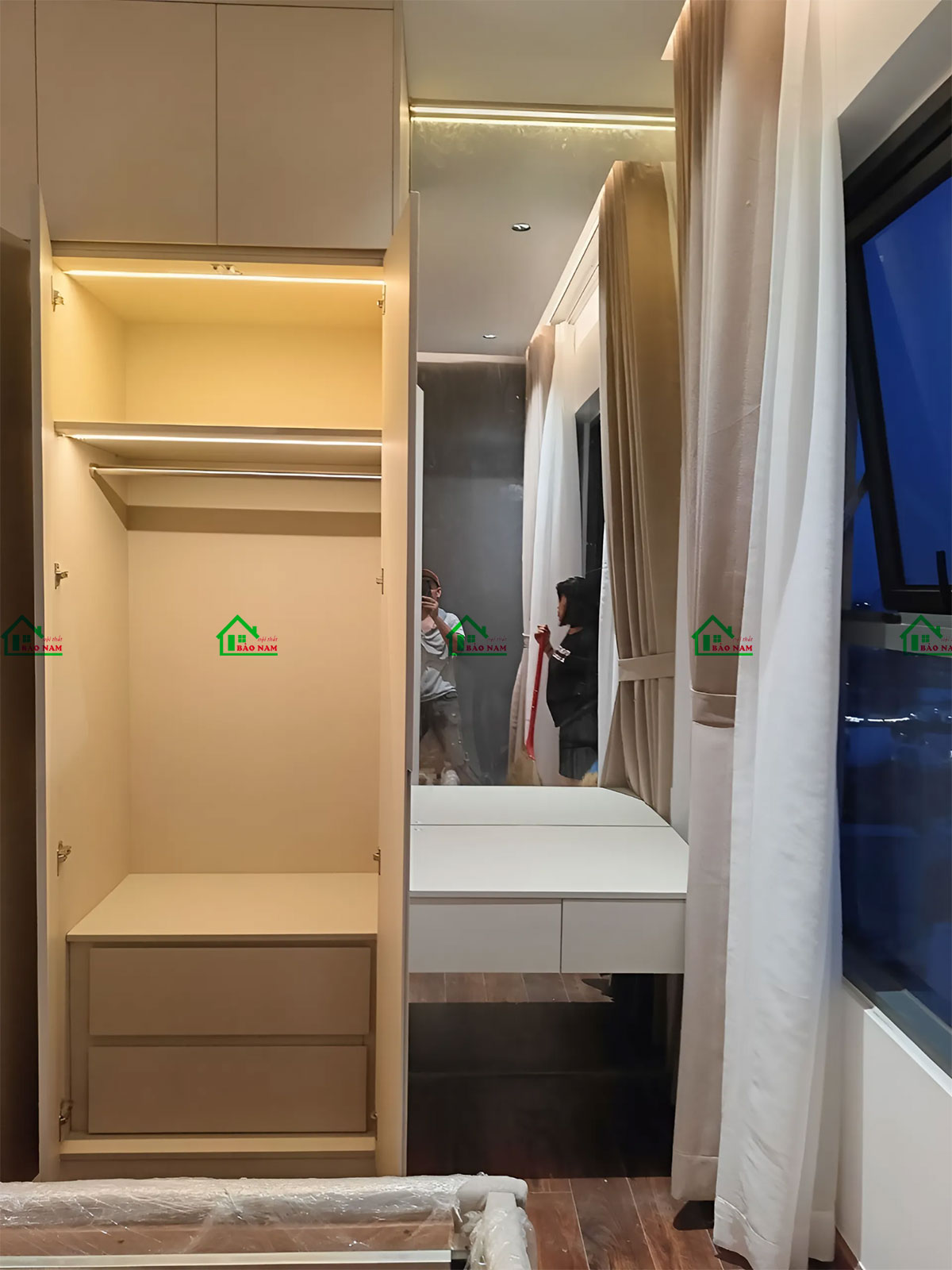 Thi Công Thực Tế: Tủ Quần Áo Gỗ MDF Màu Kem Đẹp Hiện Đại TA31