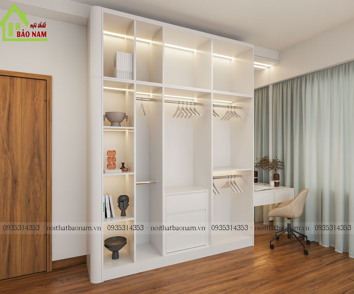 Tủ Quần Áo Gỗ MDF Màu Trắng Đẹp Hiện Đại TA33