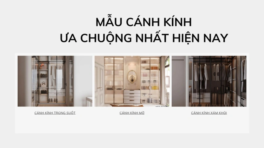 Các mẫu cánh kính tủ áo được ưa thích nhất hiện nay