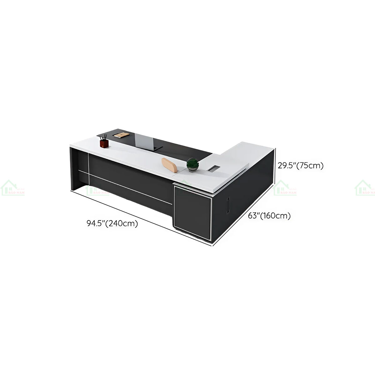 Bàn Giám Đốc Gỗ Công Nghiệp Chữ L Màu Đen Hiện Đại Đẹp PLV11