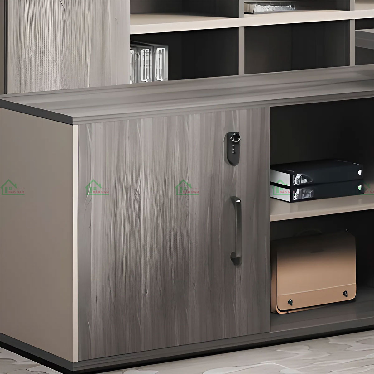 Tủ phụ có thể được bố trí ở phía trái hoặc phải tùy vào không gian văn phòng