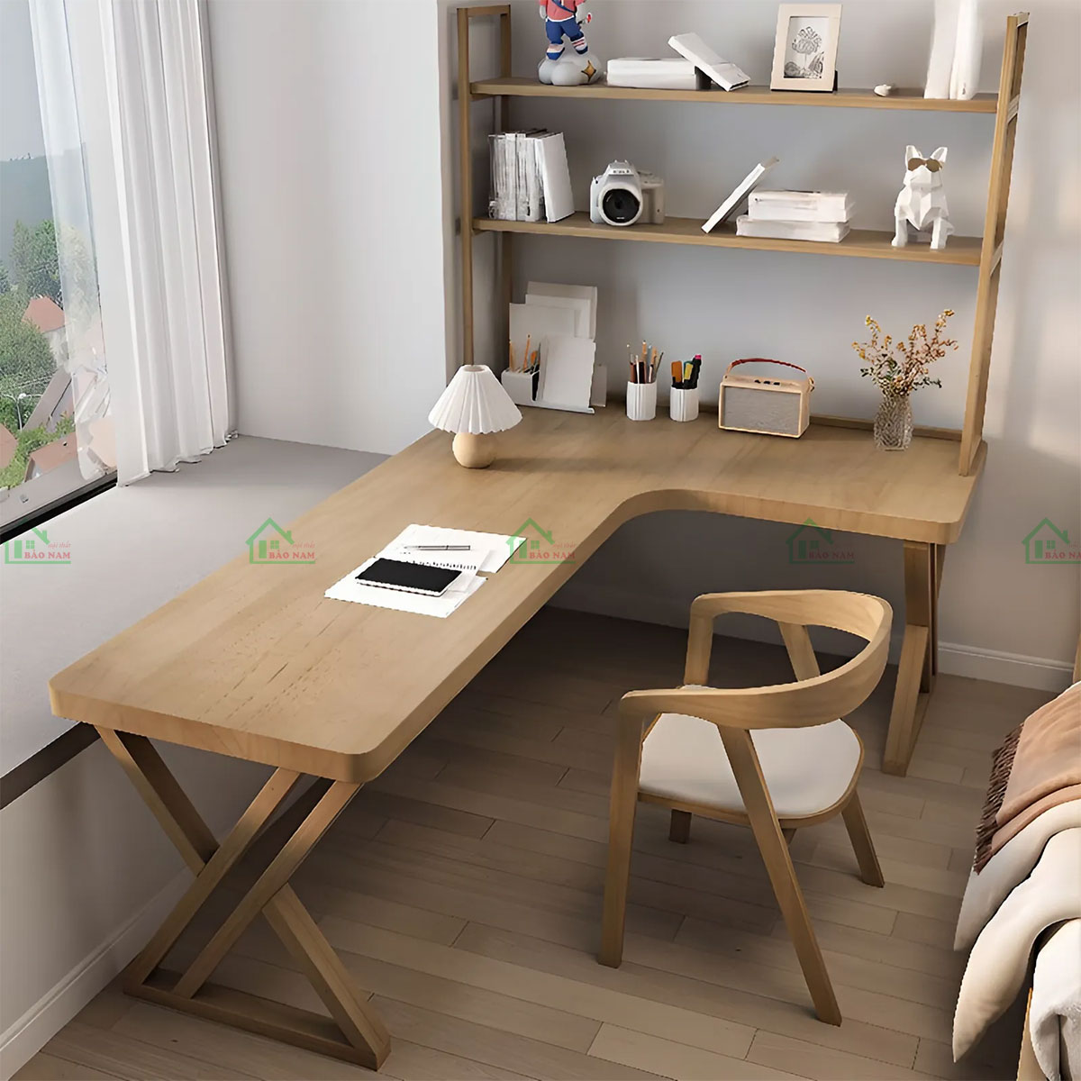 Bàn Làm Việc Chữ L Gỗ Tự Nhiên Hiện Đại Đơn Giản PLV18