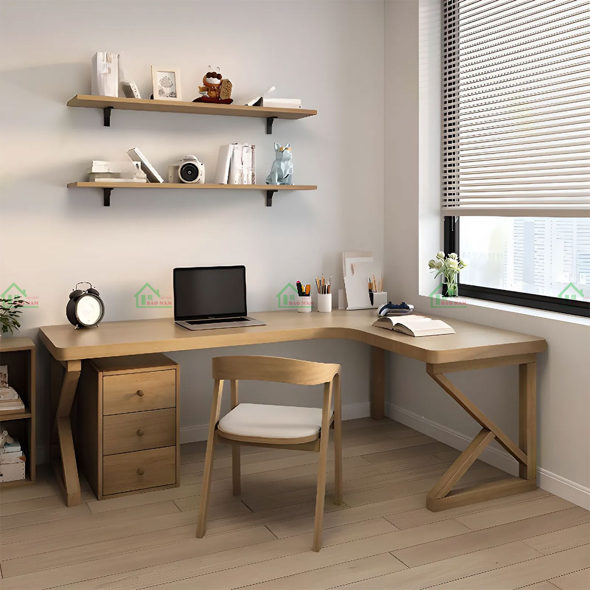 Bàn Làm Việc Gỗ Chân Chữ K Hiện Đại Độc Đáo PLV19