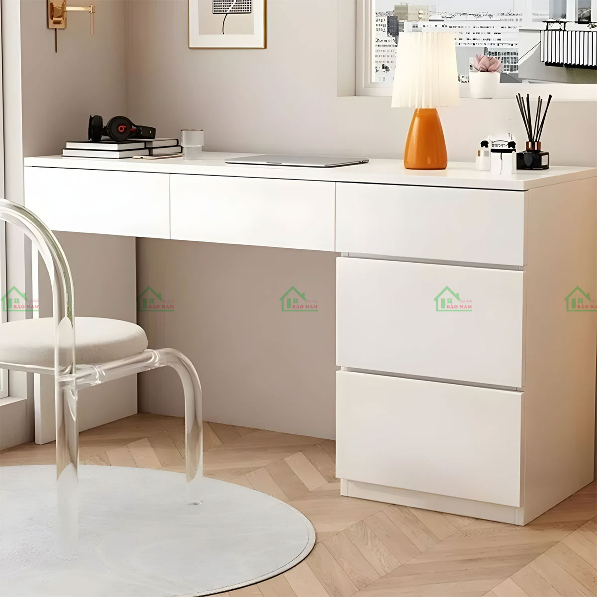 Bàn Làm Việc Gỗ MDF Màu Trắng Hiện Đại Đẹp PLV22