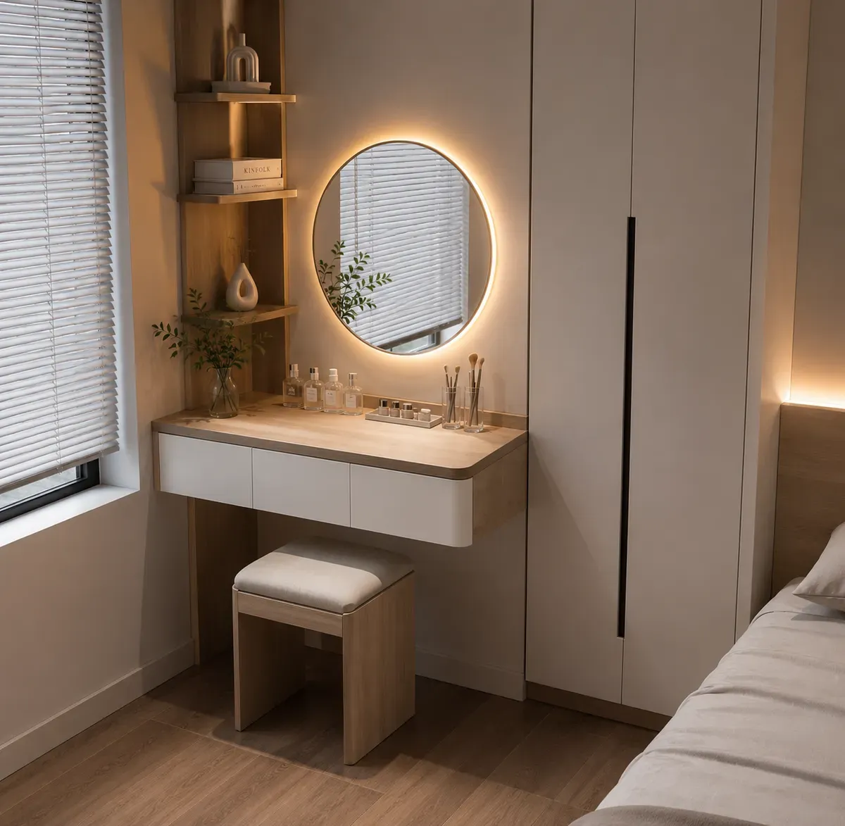 Bàn trang điểm hiện đại giúp không gian phòng ngủ trở nên gọn gàng và tiện nghi hơn