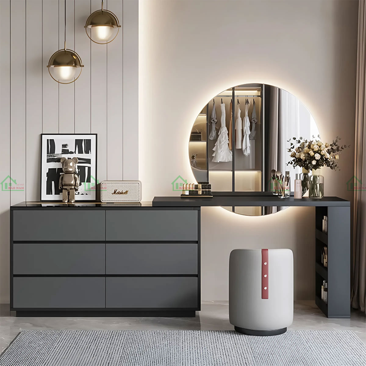 Thiết kế tối giản, hiện đại với tông màu chủ đạo là xám và đen, tạo cảm giác tinh tế và thanh lịch.