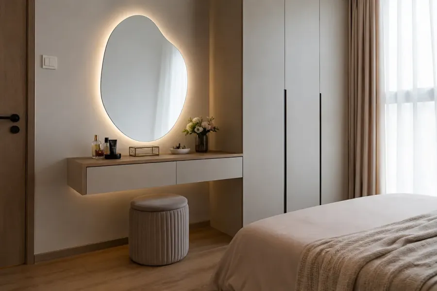 Bàn trang điểm hiện đại BTD-12 với thiết kế gọn gàng, cân đối