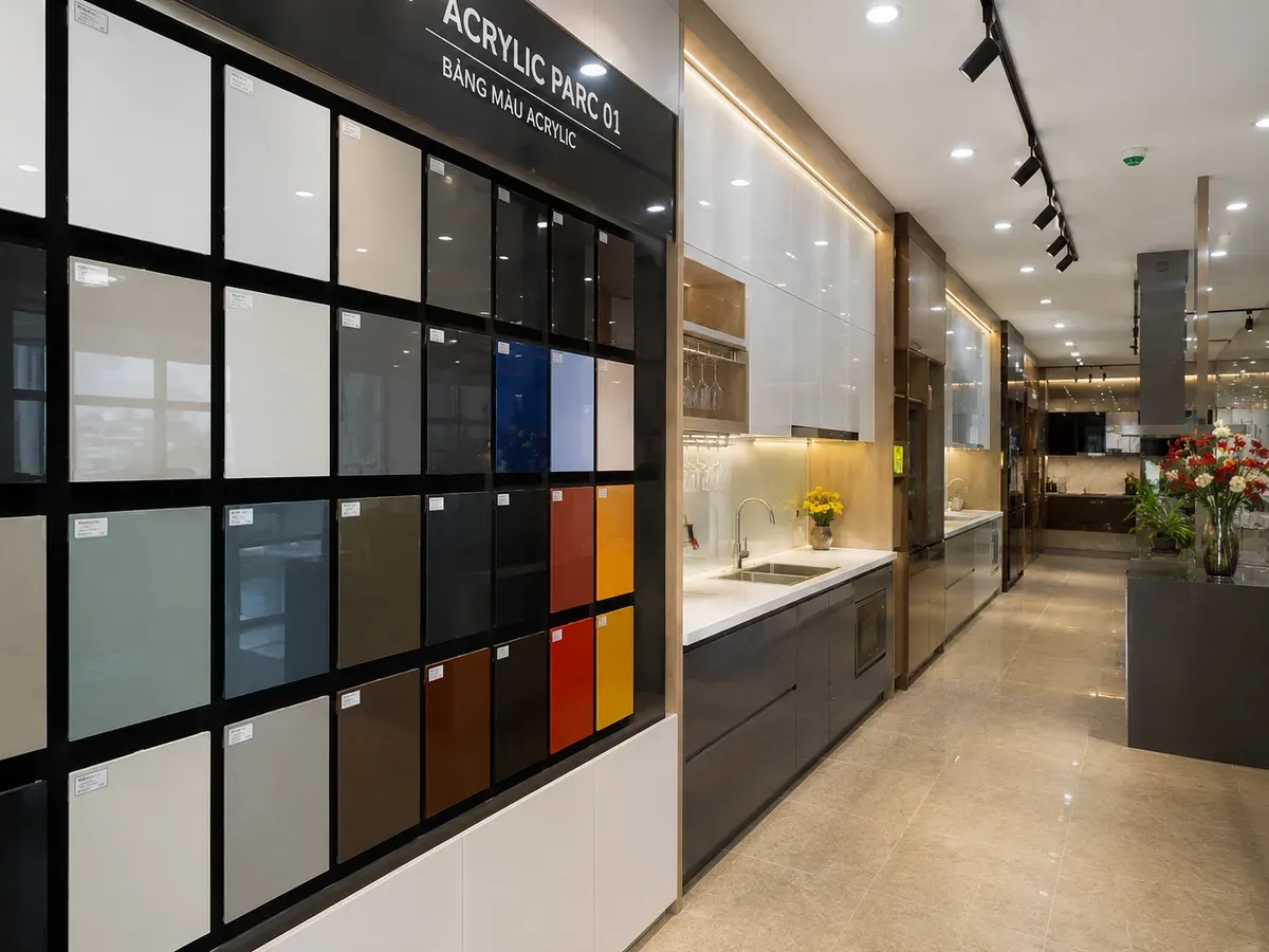 Bảng giá tủ bếp Acrylic tham khảo theo từng loại vật liệu và hạng mục thi công.