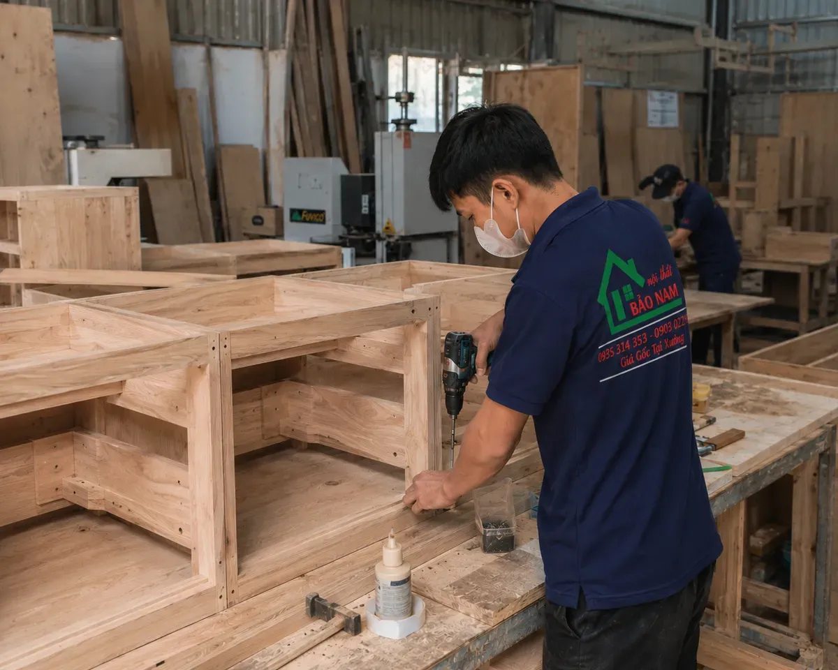 Chi phí tủ bếp gỗ tự nhiên phụ thuộc vật liệu và độ hoàn thiện