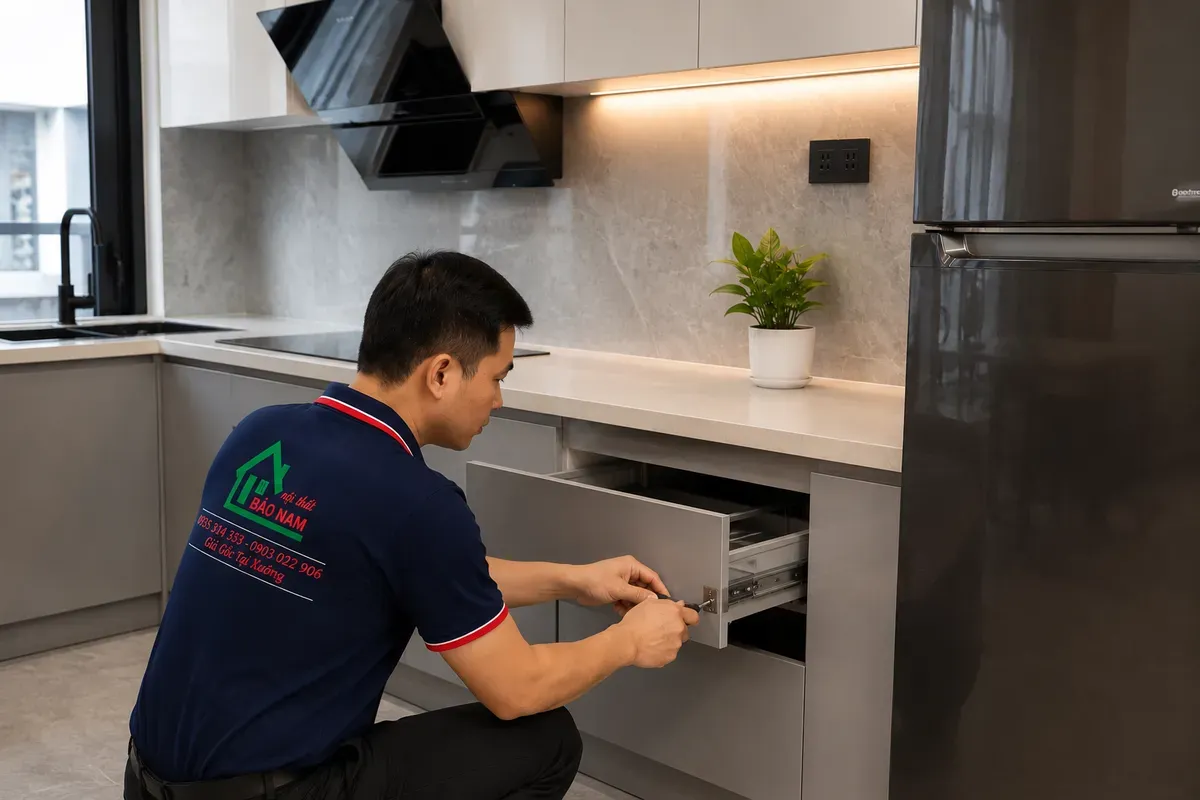 Bảo hành và hỗ trợ sau khi thi công tủ bếp gỗ.