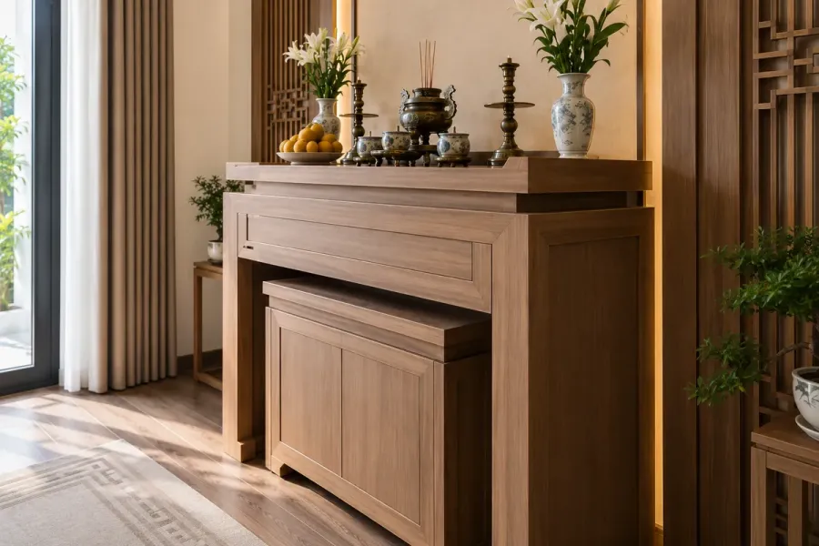 Góc nhìn chéo làm rõ hình khối gọn và cách xử lý bề mặt MDF của PT-17.