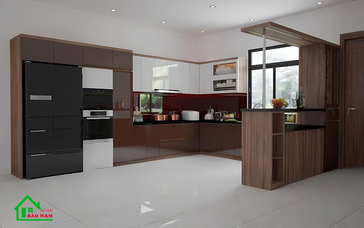Mẫu bếp đẹp sử dụng tông màu trầm thanh lịch