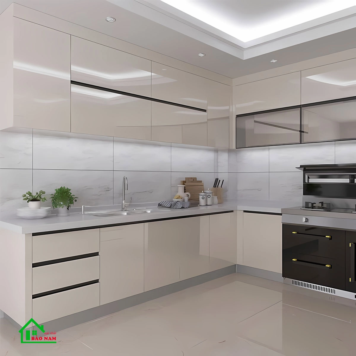 Tủ bếp làm bằng gỗ công nghiệp