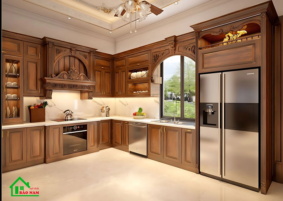 Tủ bếp làm bằng gỗ tự nhiên