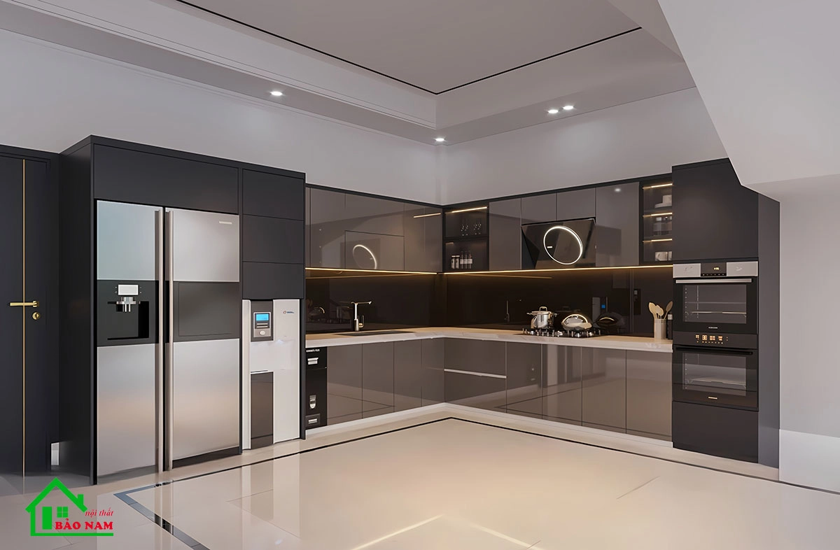 Tủ bếp sử dụng vật liệu acrylic cao cấp