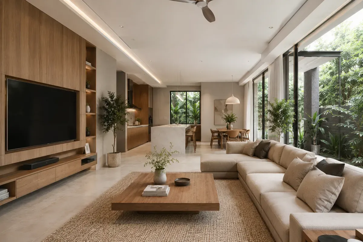Phong cách hiện đại ưu tiên công năng và không gian mở.