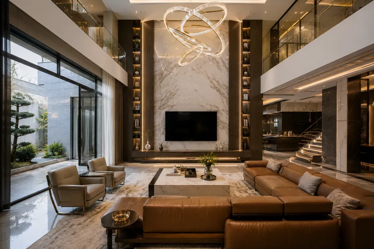 Không gian Luxury sử dụng vật liệu cao cấp và ánh sáng tinh tế.