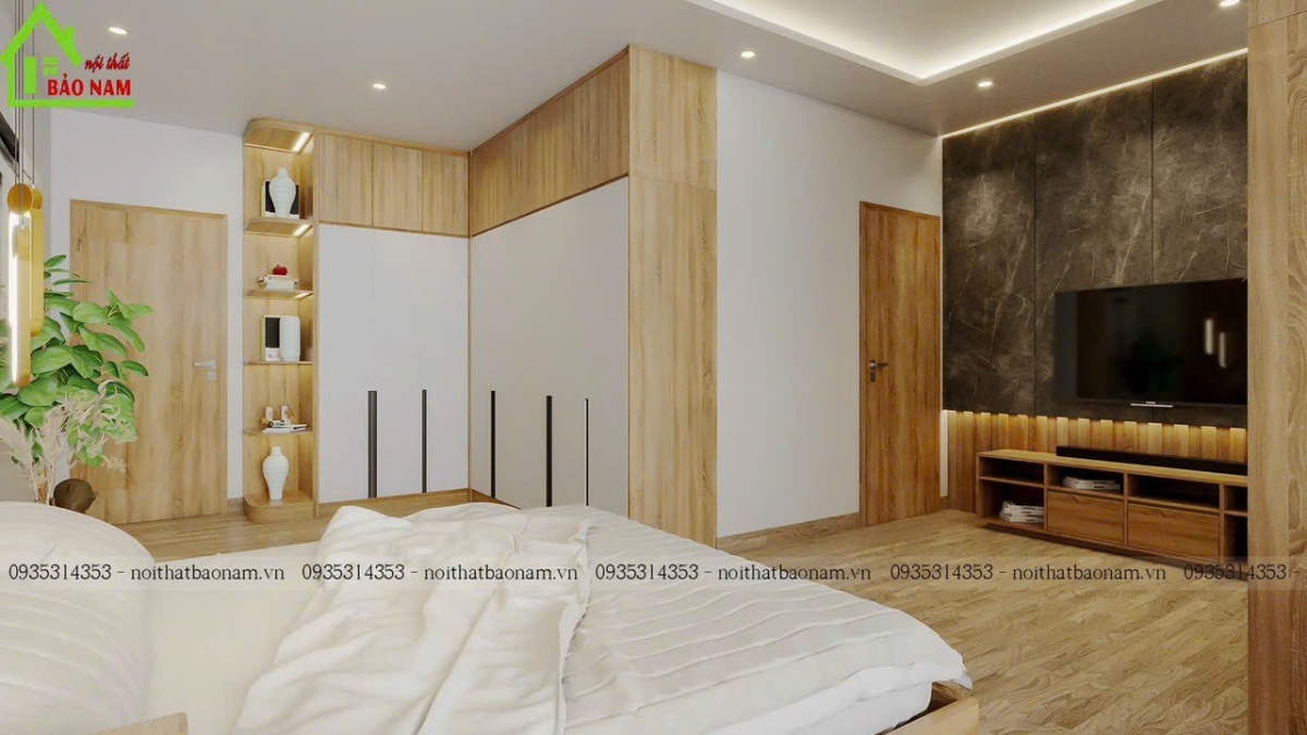 Tủ quần áo lớn với cánh tủ mở kịch trần, tối ưu hóa không gian và dễ dàng truy cập.