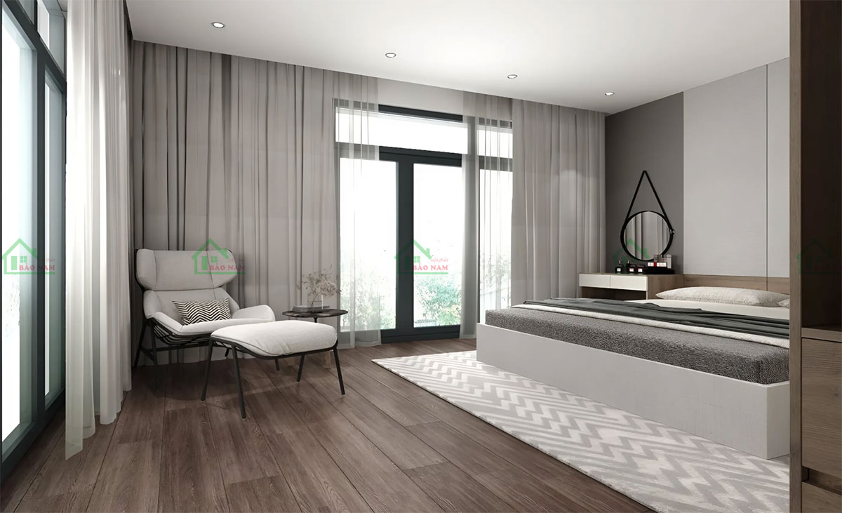 Bố trí hợp lý các món đồ nội thất giúp tối ưu hóa không gian phòng ngủ PN46, mang lại cảm giác rộng rãi và thoáng đãng.