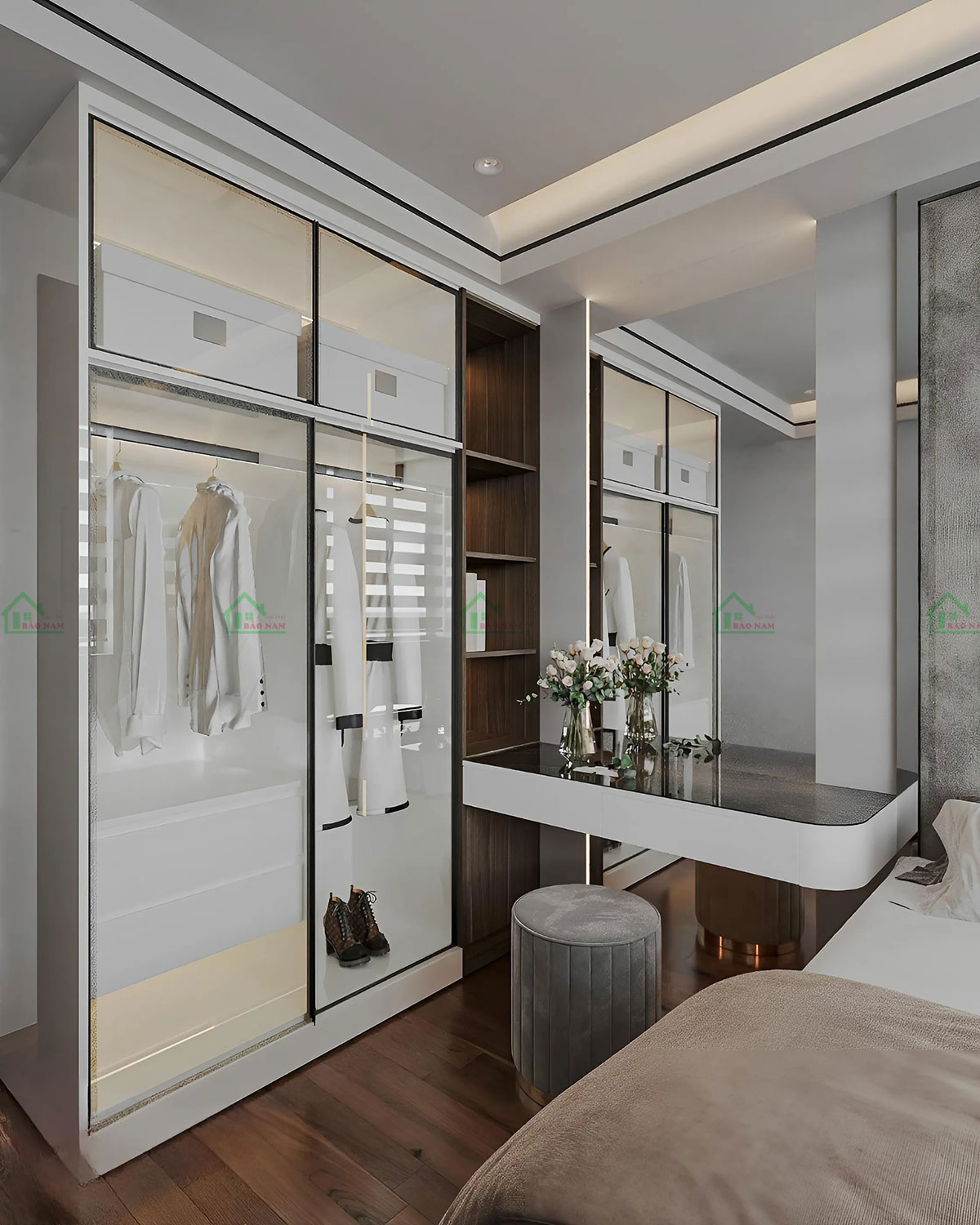 Tủ Quần Áo Cánh Kính Màu Trắng Hiện Đại TK60