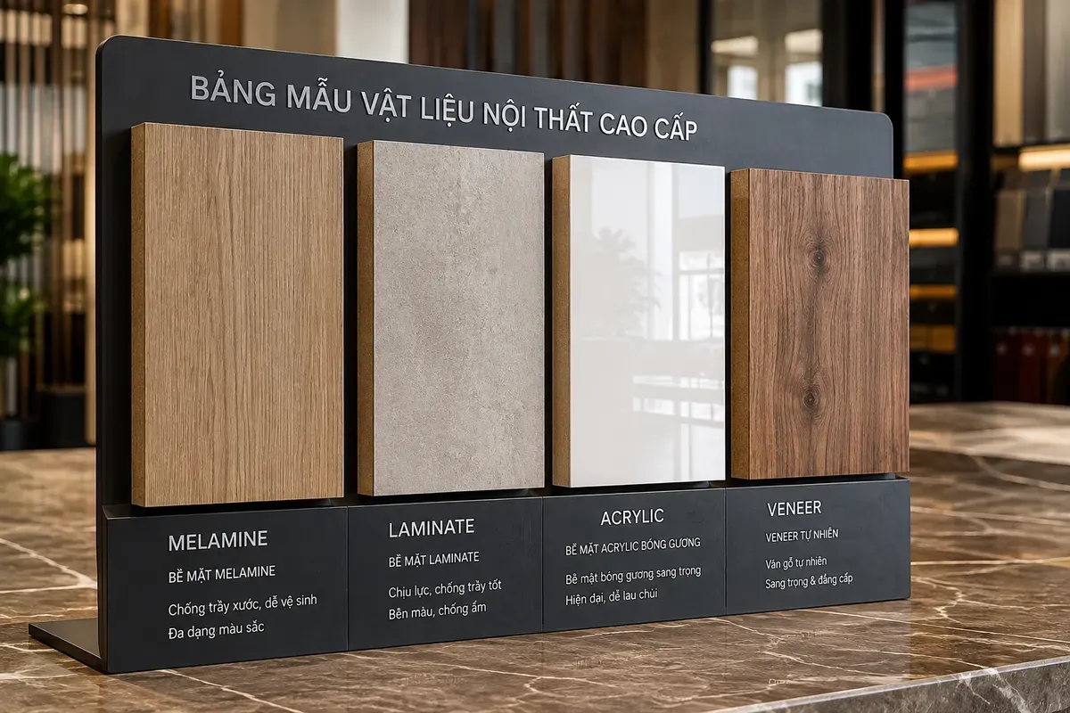 Các bề mặt phủ được sử dụng cho tủ bếp