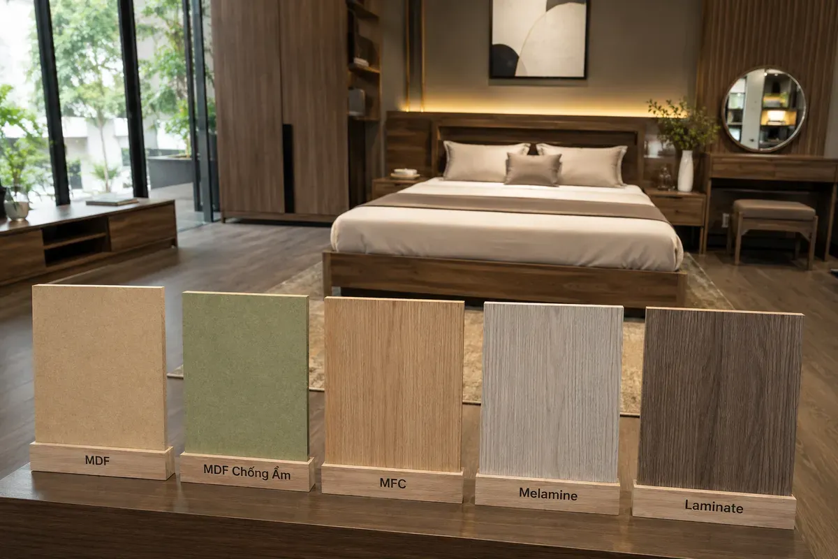 Các loại vật liệu gỗ công nghiệp được sử dụng phổ biến trong sản xuất giường ngủ hiện nay